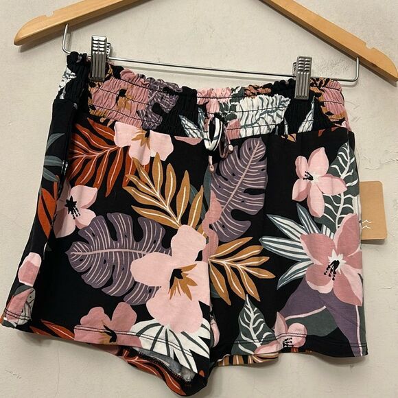Bixby Nomad black floral elastic tie waist shorts Size L ( 12-14 ) New - Picture 1 of 7